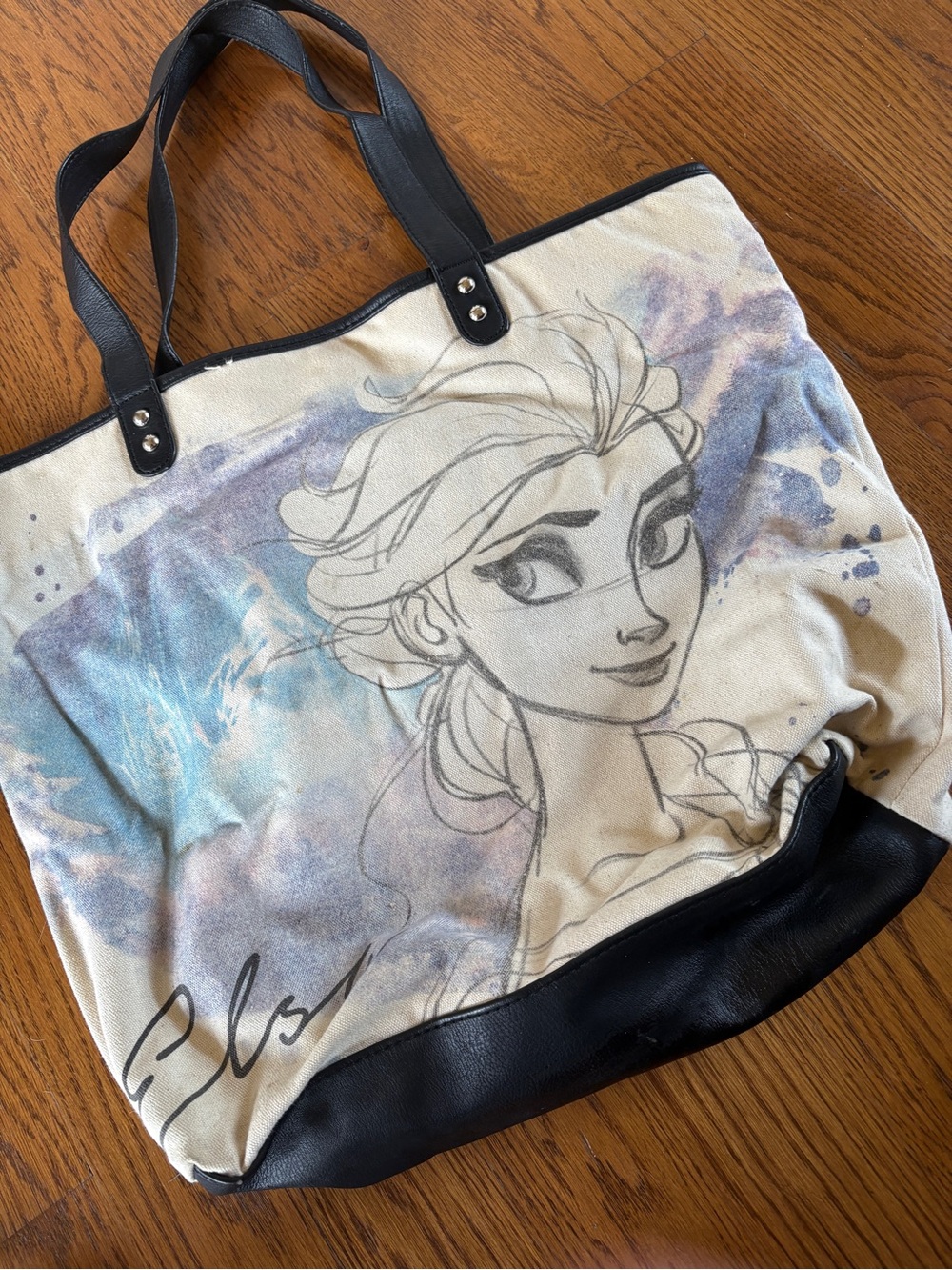 Loungefly Elsa Canvas Tote in White, Blue and Black Trim